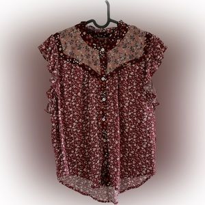 Floral flutter sleeveless western blouse